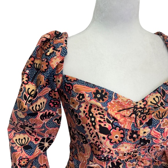 A.L.C. Chandler Floral Cotton Sweethear Top Dark Navy/Chestnut Size 4 - Picture 6 of 11